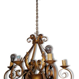 Gold patinated iron chandelier