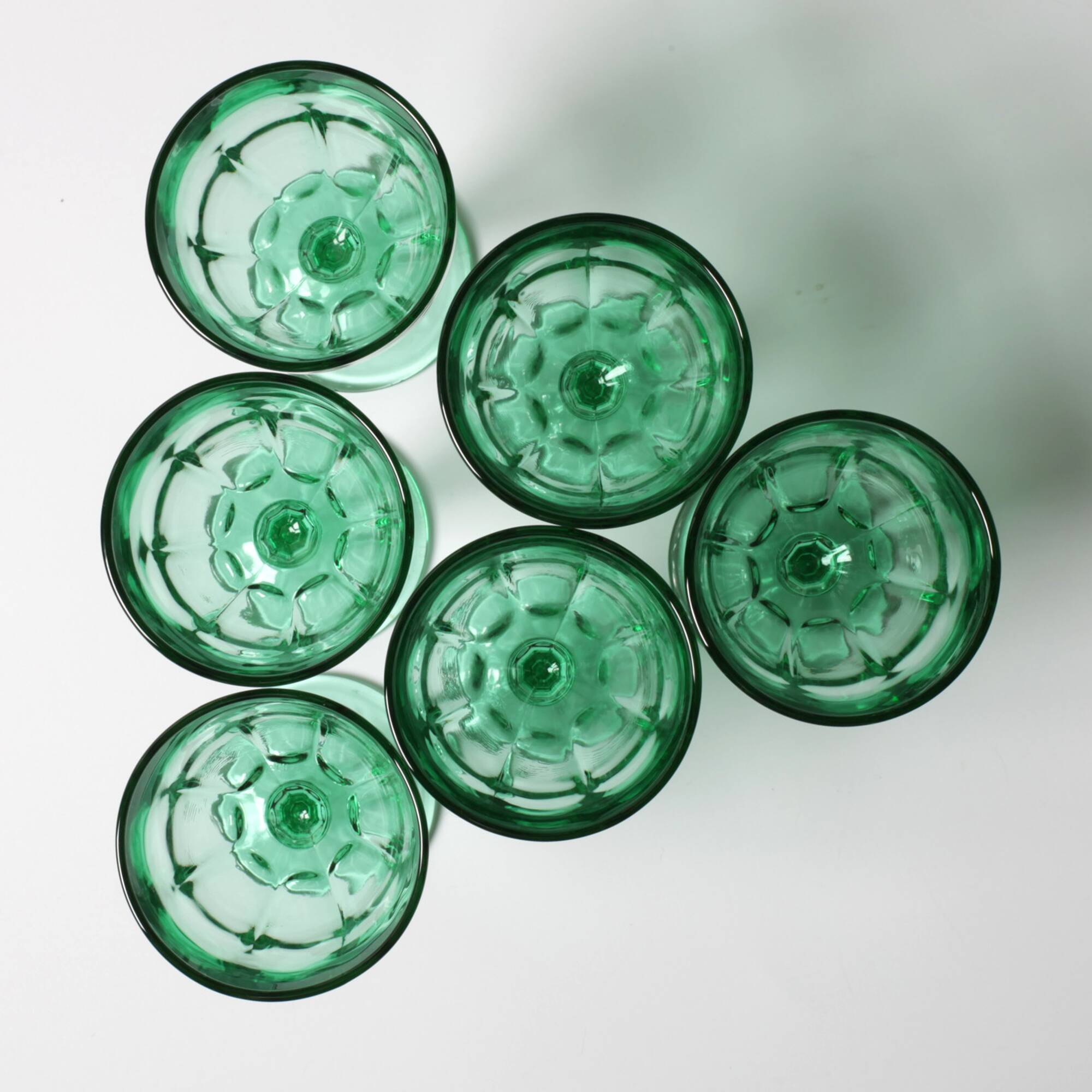 Set of 6 Vintage Green Wine Glasses / Stem Flutes / Crisal / Portugal 2000s