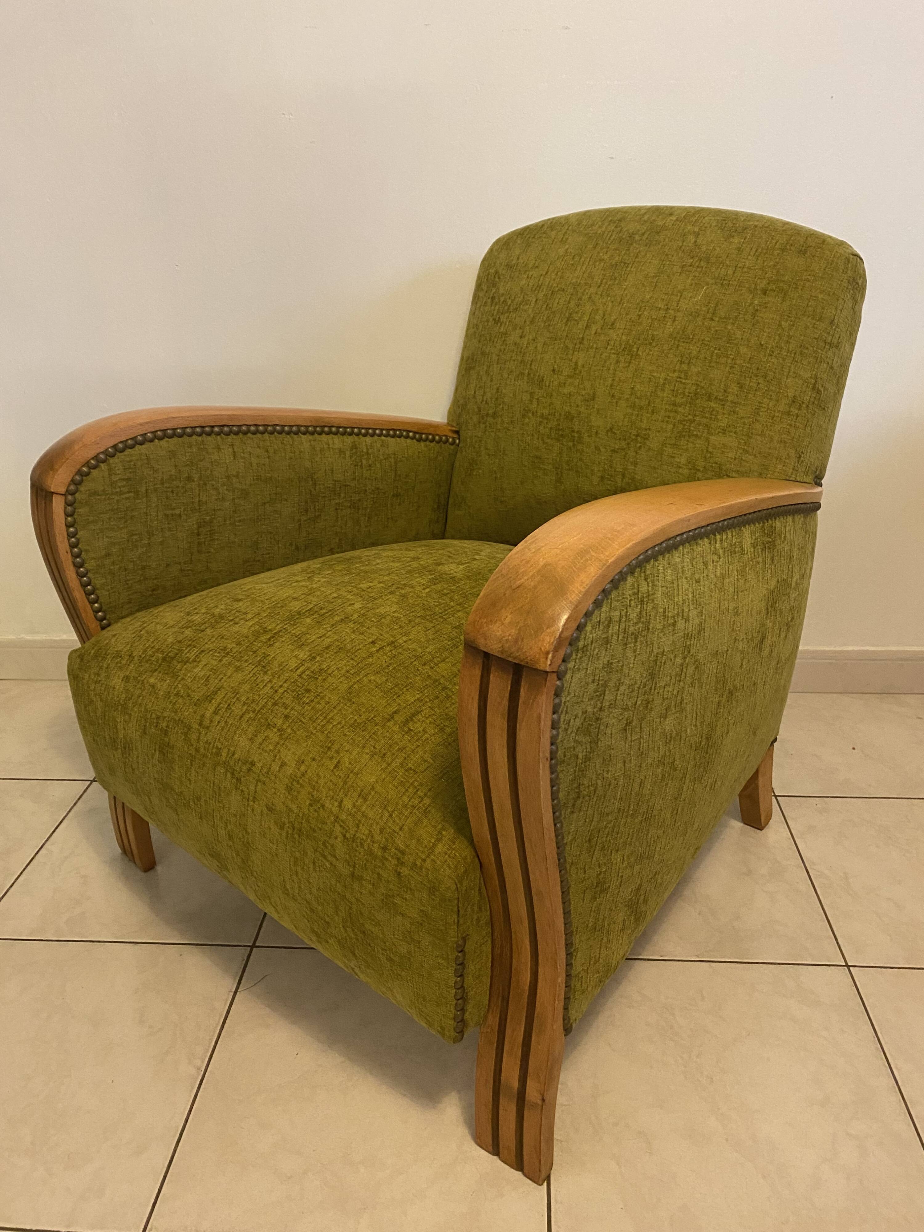 Fauteuil Art Déco en tissu vert