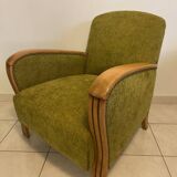 Fauteuil Art Déco en tissu vert