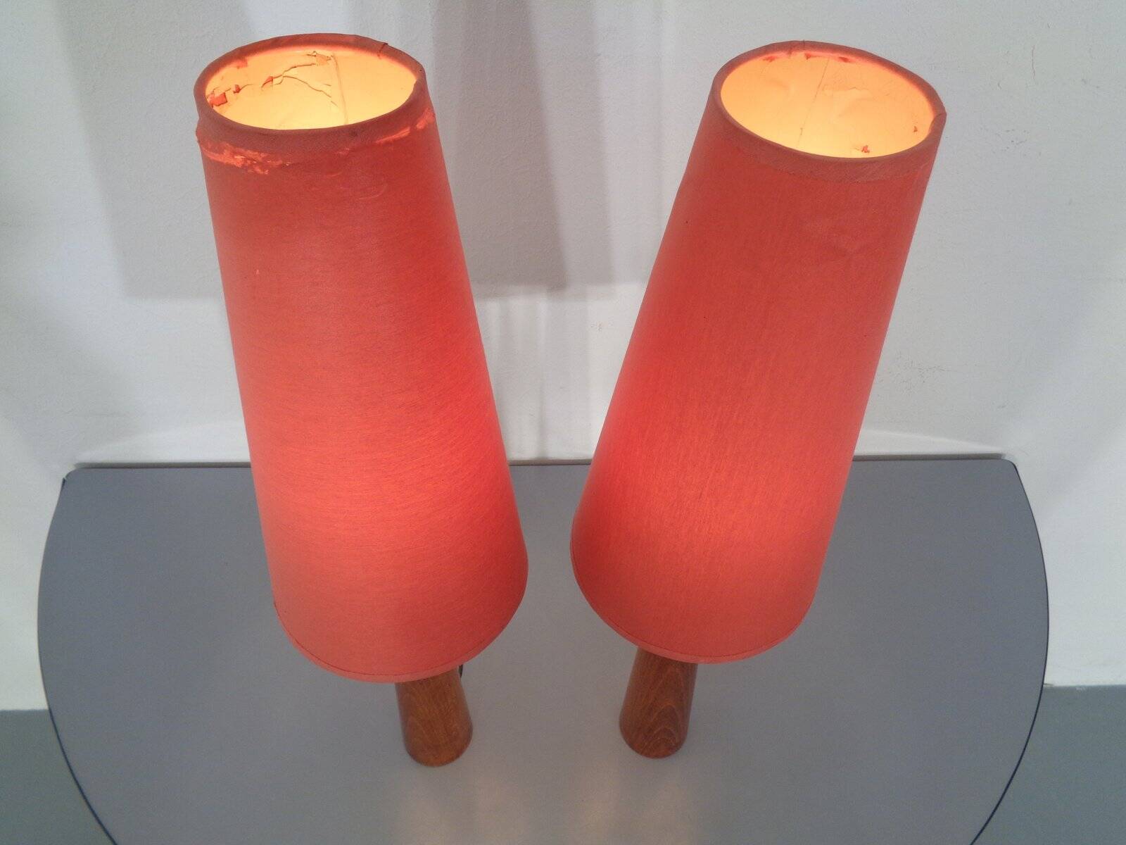 Mid-Century Filigree Danish Teak Table Lamps, 1950s, Set of 2