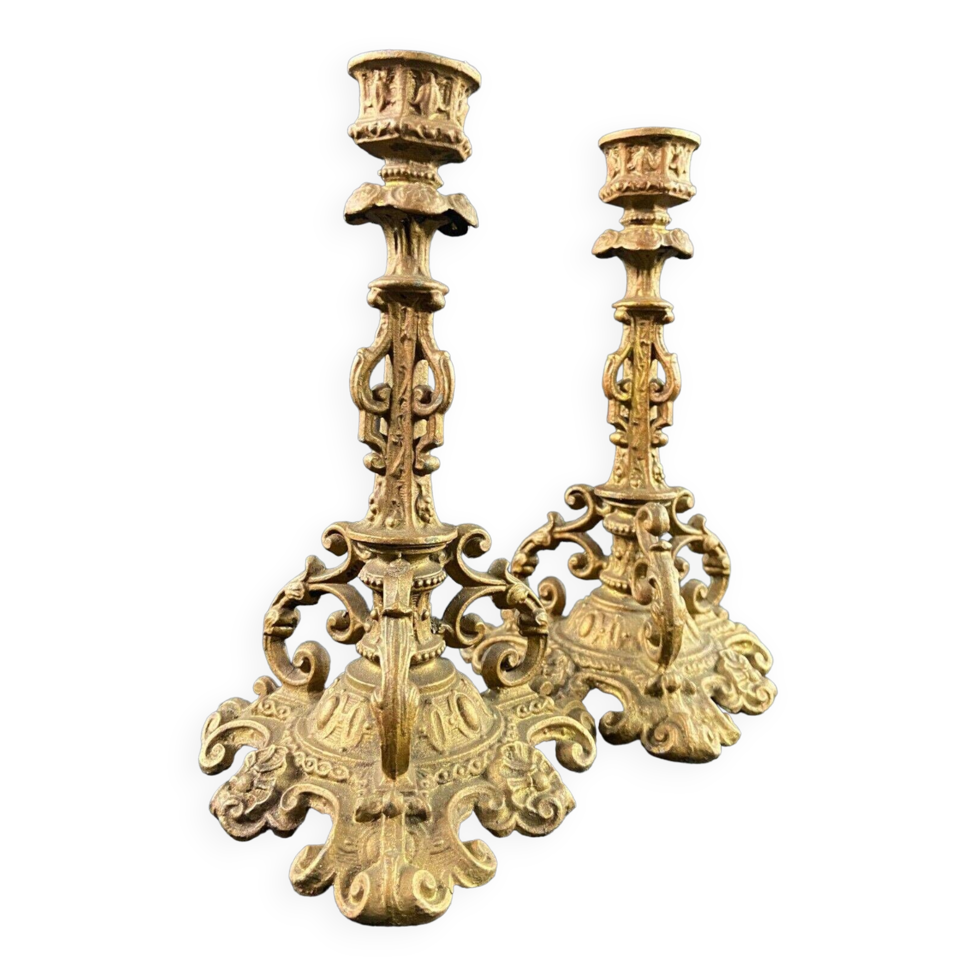 Pair of late 19th century Louis XIII Renaissance style spelter candlesticks