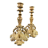 Pair of late 19th century Louis XIII Renaissance style spelter candlesticks
