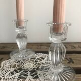 2 glass candle holders