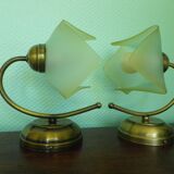 2 wall lights, opaline lampshade 1960/1970