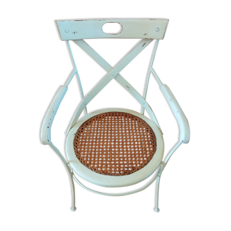 Chaise cannée à croisillons bois et métal