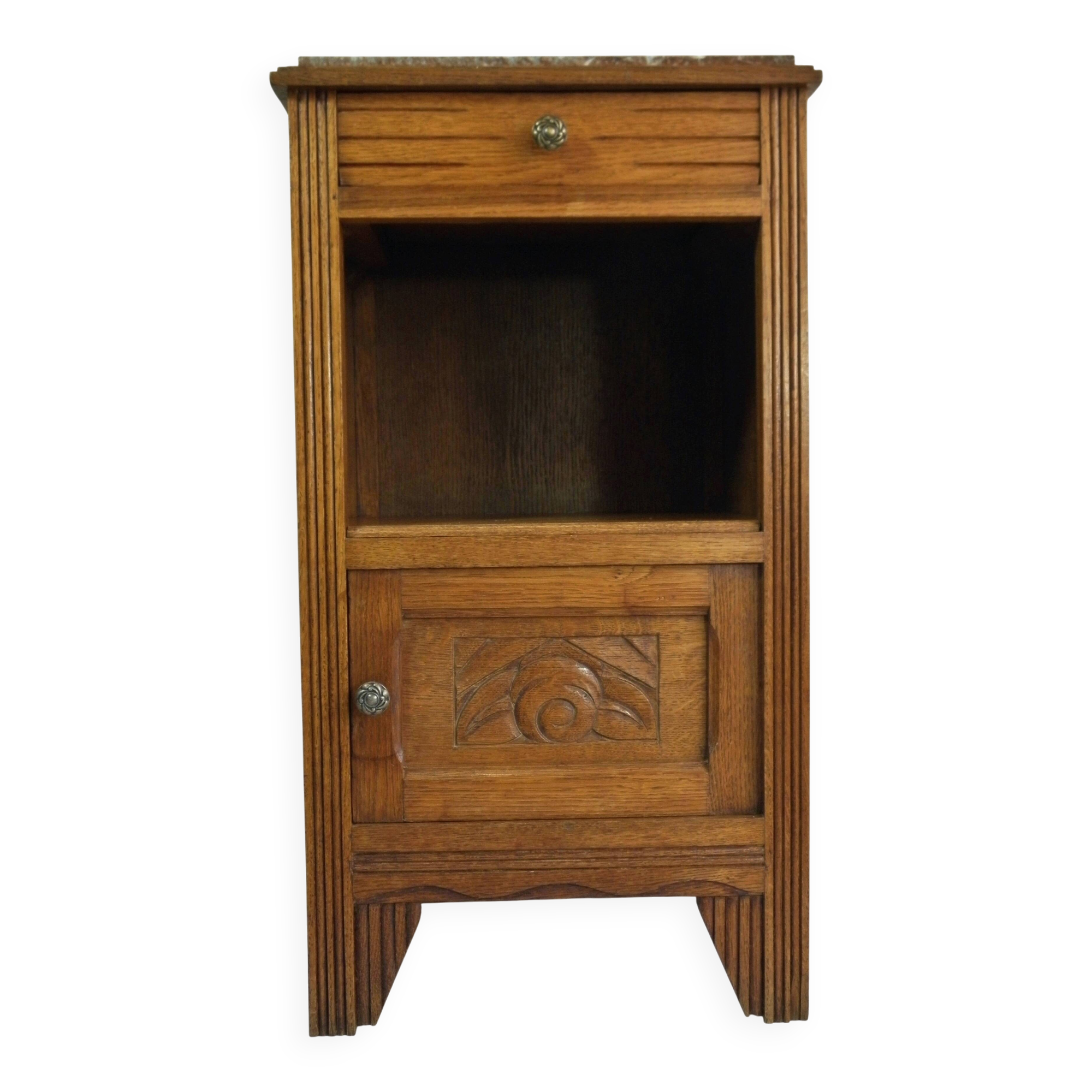 ART DECO OAK AND MARBLE BEDSIDE TABLE