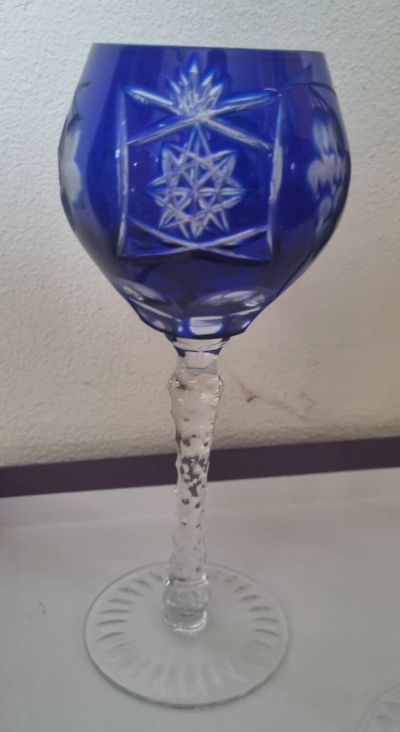 6 St Louis crystal colored glasses