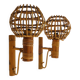 Pair of bamboo rattan lantern wall lights. 50s 60s