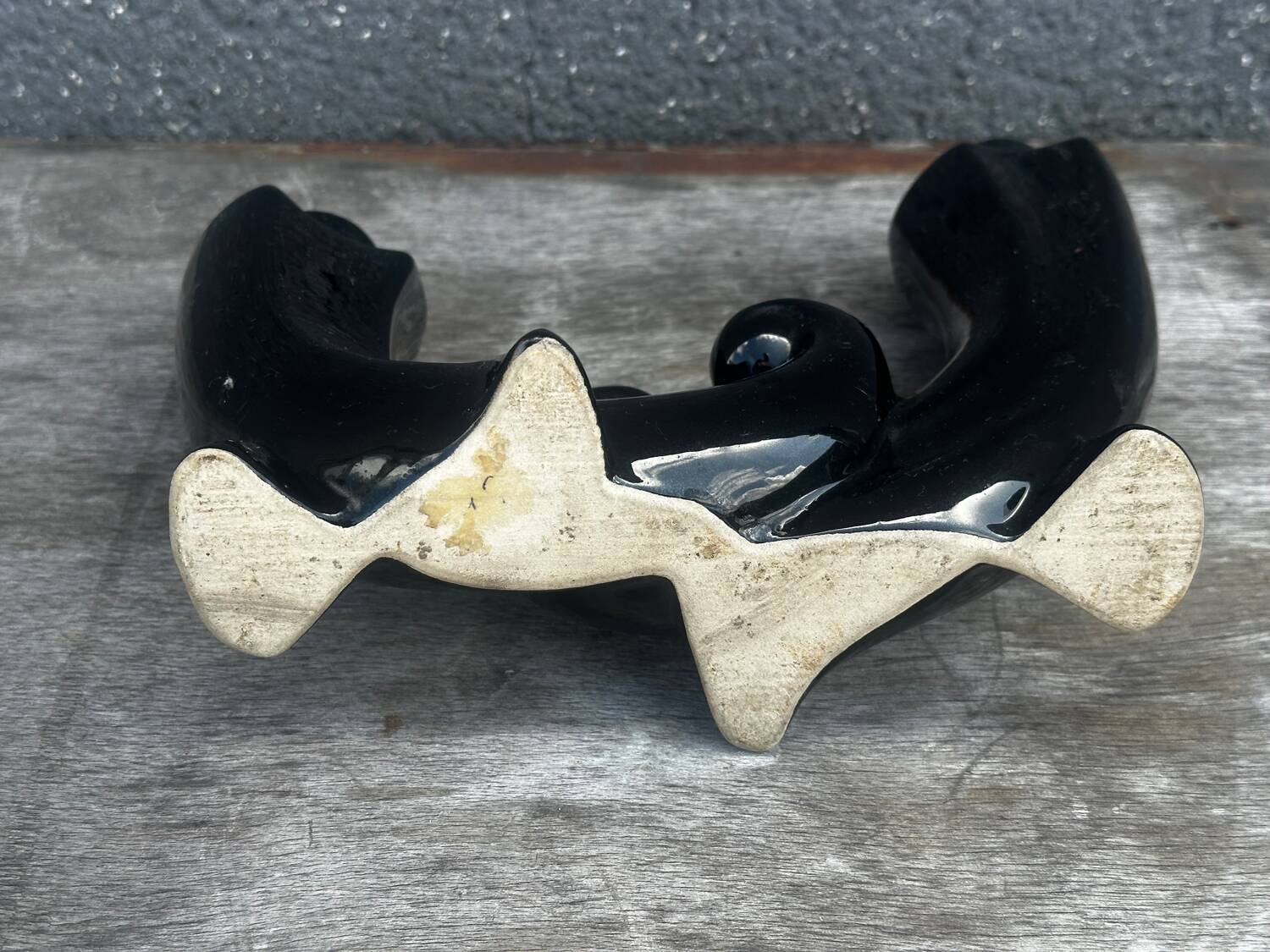 Vallauris Black Ceramic Candle Holder from the 50s