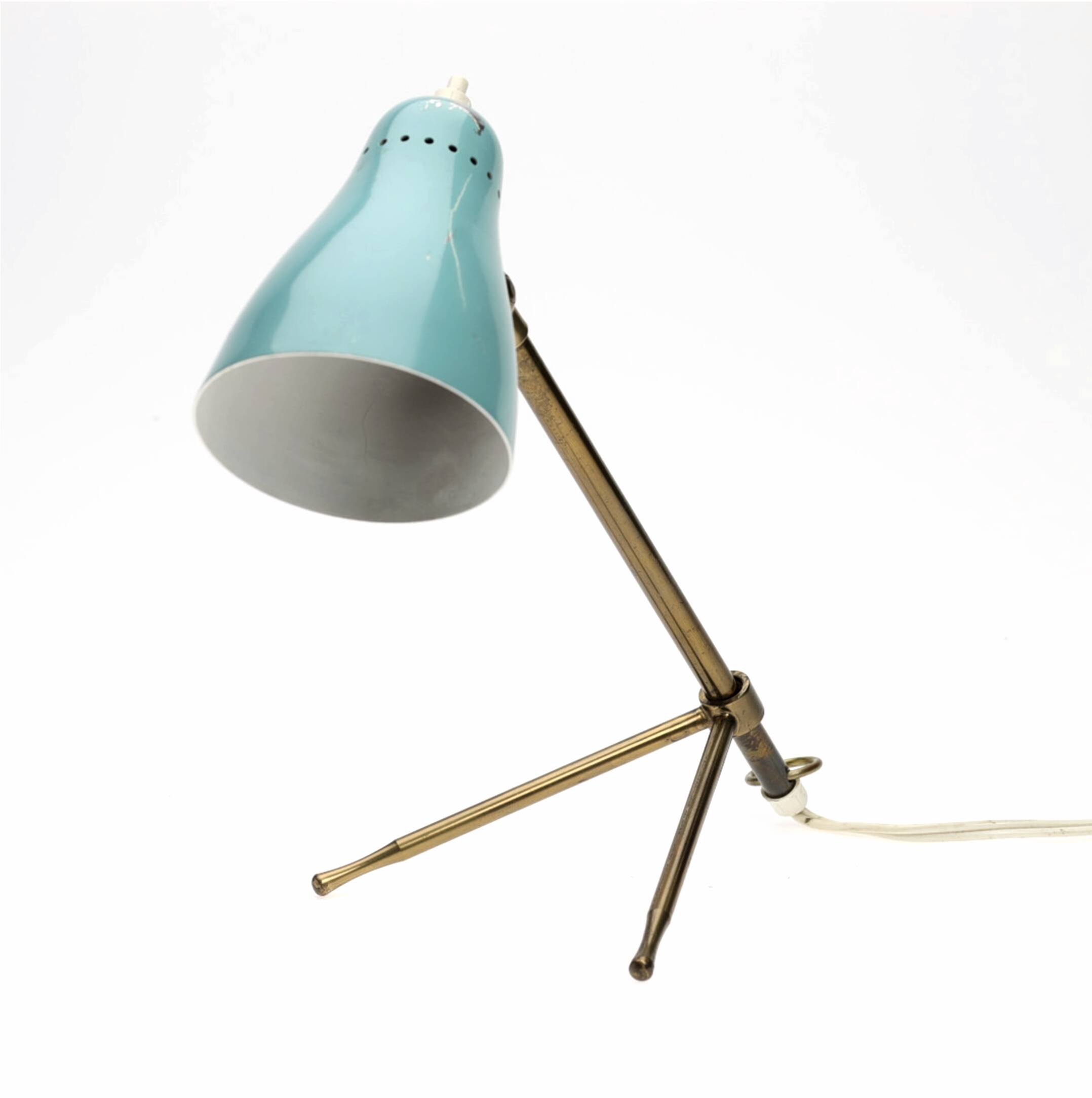 Boris Lacroix. Table lamp/wall light with adjustable arm, brass and lacquered metal.