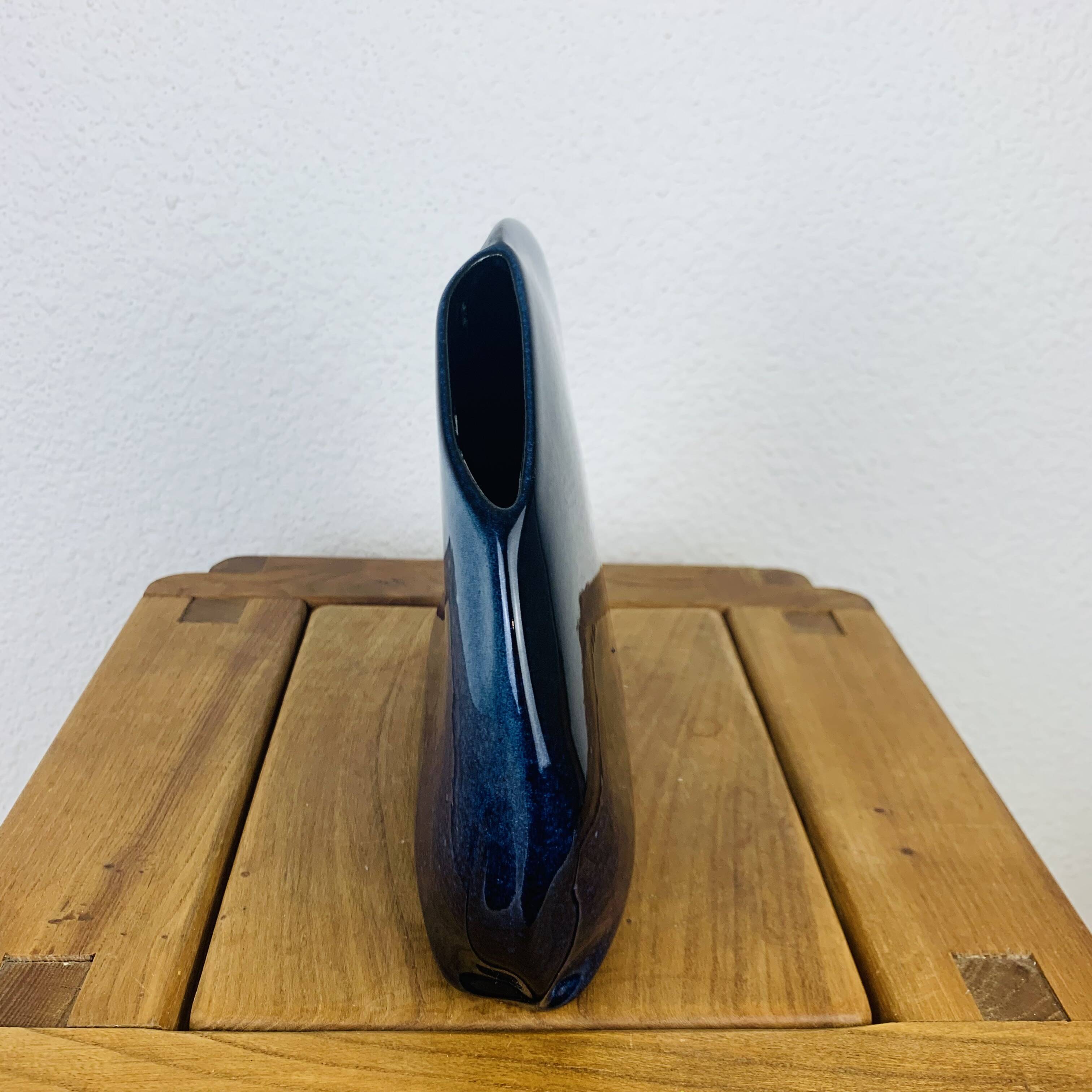 Blue ceramic free form vase