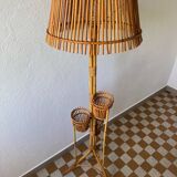 50s rattan plant stand floor lamp