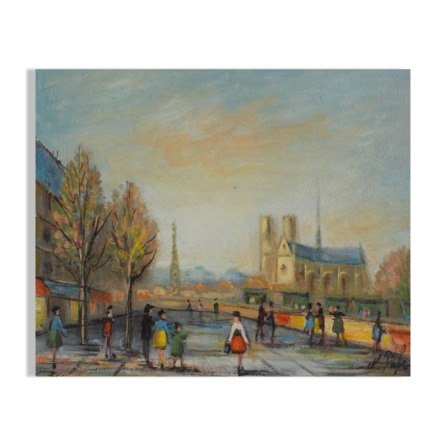 Michel PABOIS : Paris, Vue sur Notre Dame, huile sur toile originale signée