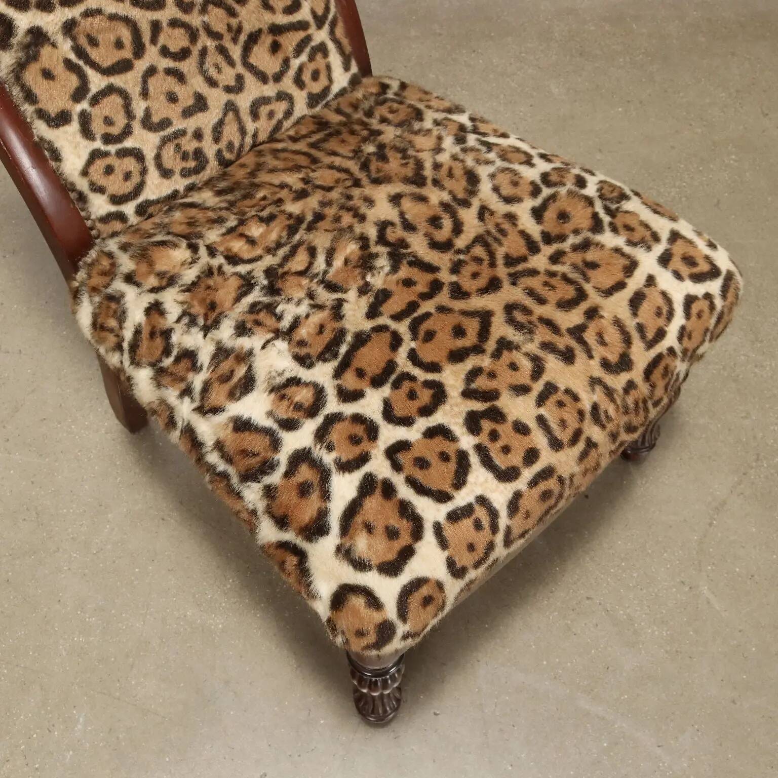 Pair of antique chairs in animal fabric, late 19th century