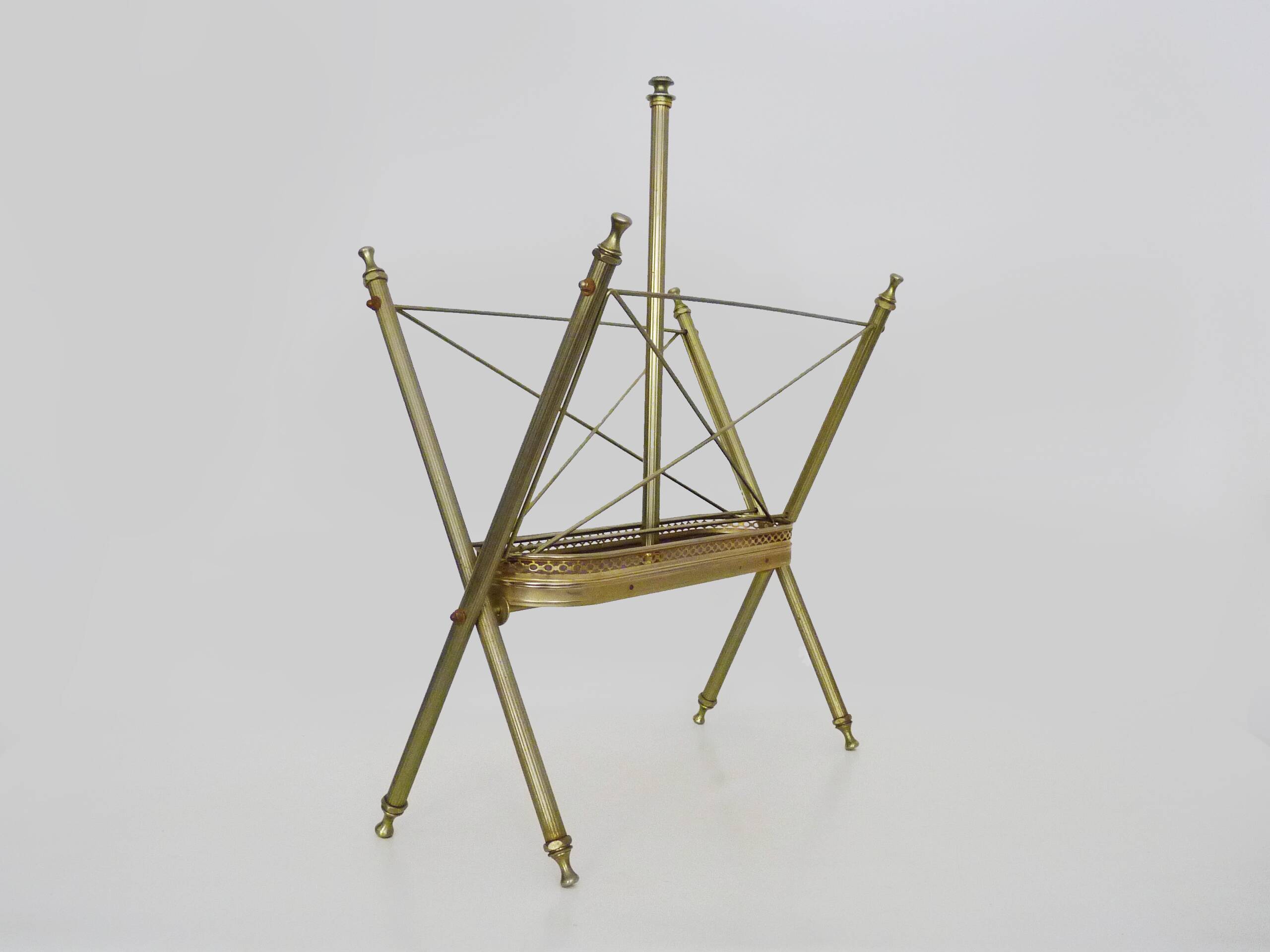 Neoclassical Baroque Folding Magazine Rack in Gilded Metal. 1950s