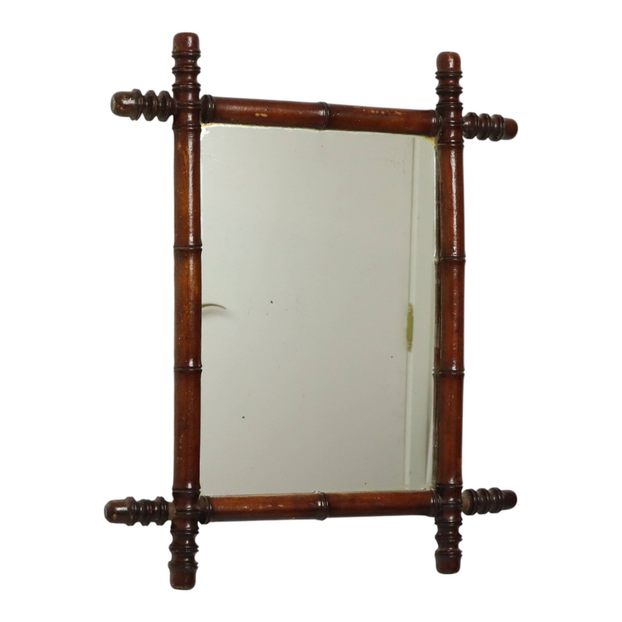 Antique Wooden Faux Bamboo Chinoiserie Mirror 63x52cm