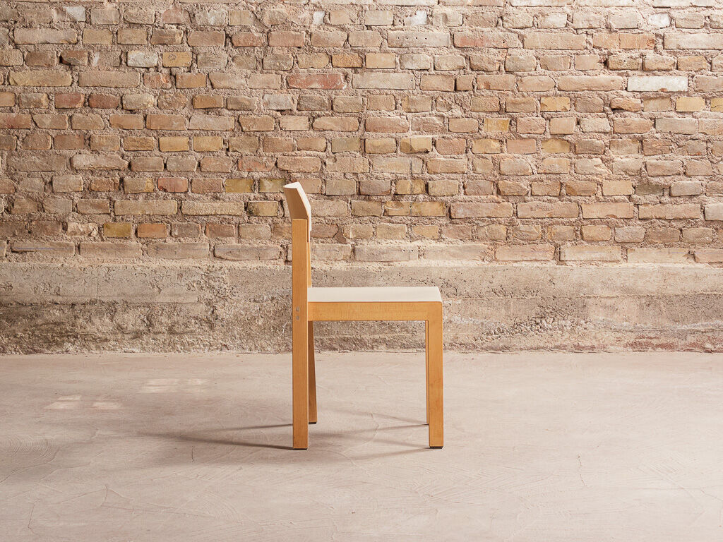 Massive beech chair, seated and restored back