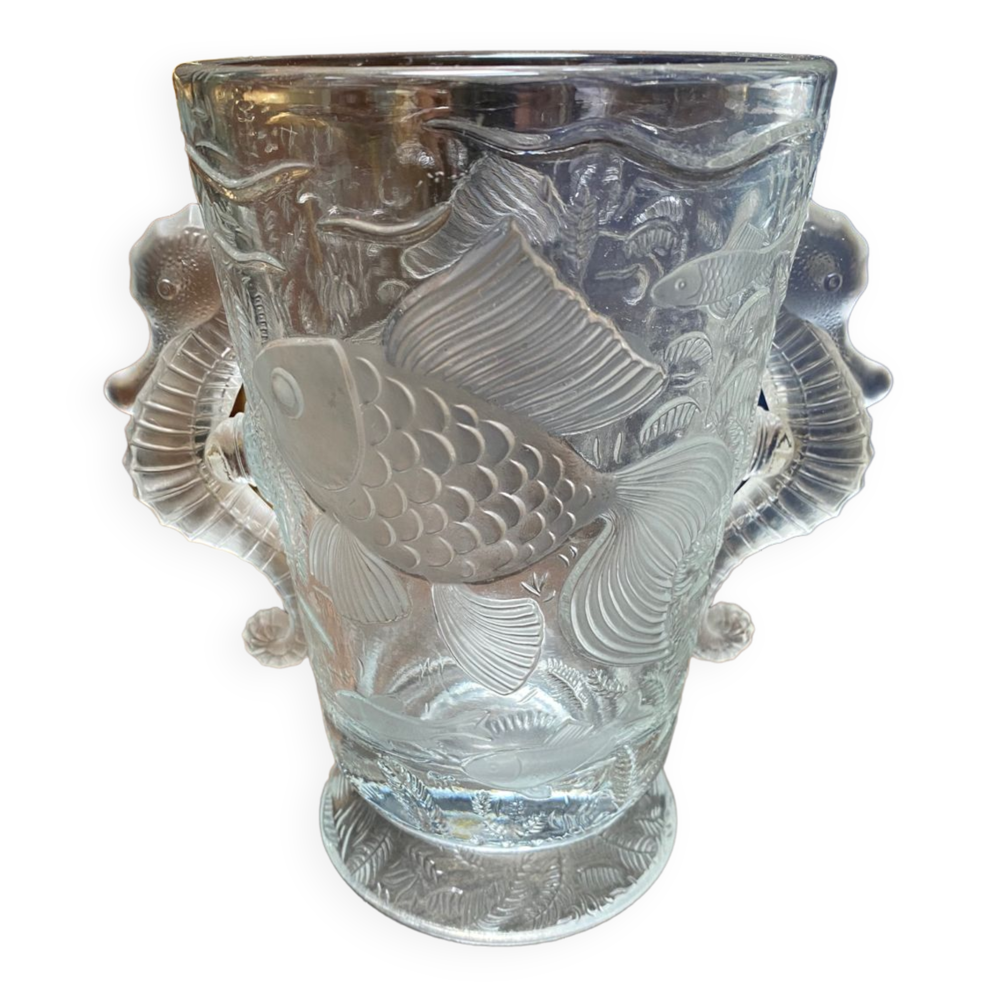 Art Deco crystal vase fish and hypocampes