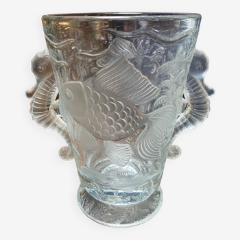 Art Deco crystal vase fish and hypocampes