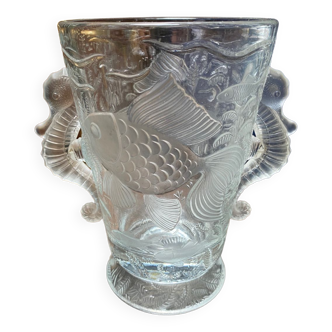 Art Deco crystal vase fish and hypocampes