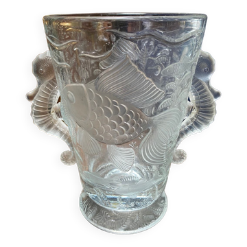 Vase cristal art déco poissons et hypocampes