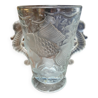 Vase cristal art déco poissons et hypocampes