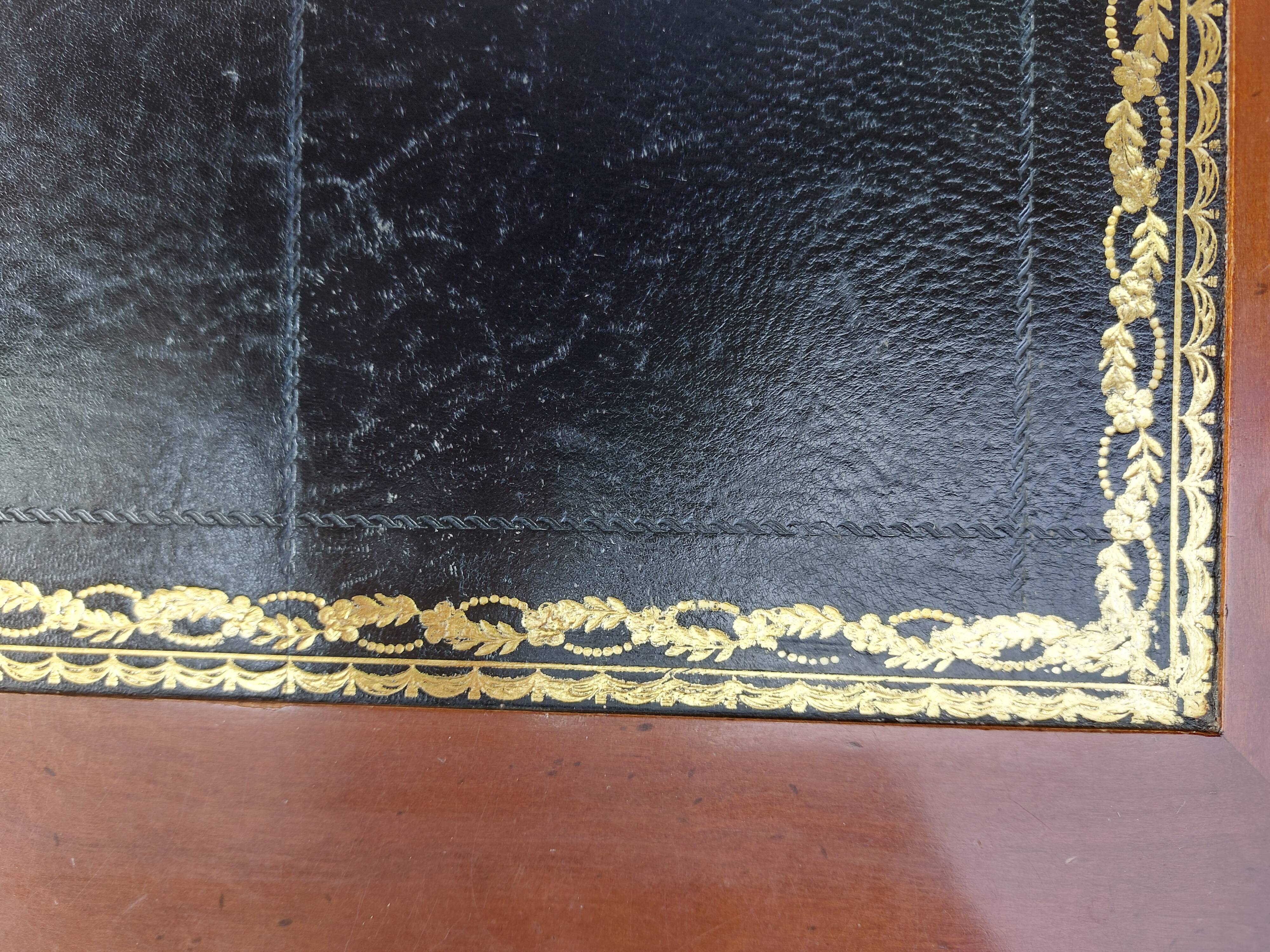 Desk, black leather top