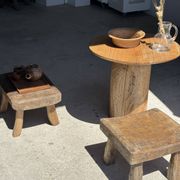 Petit stool, tabouret d'appoint en teck massif rectangulaire arrondie