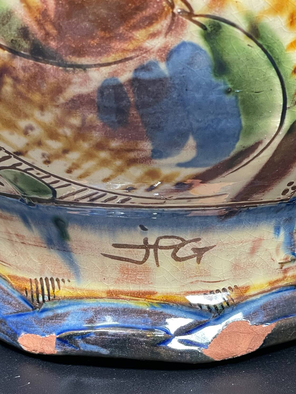 Large signed colorful vase