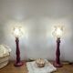 Lampes à poser vintage – Pieds bois repeints mauve brillant + globes a