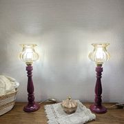 Vintage table lamps – Repainted glossy purple wooden bases + globes a