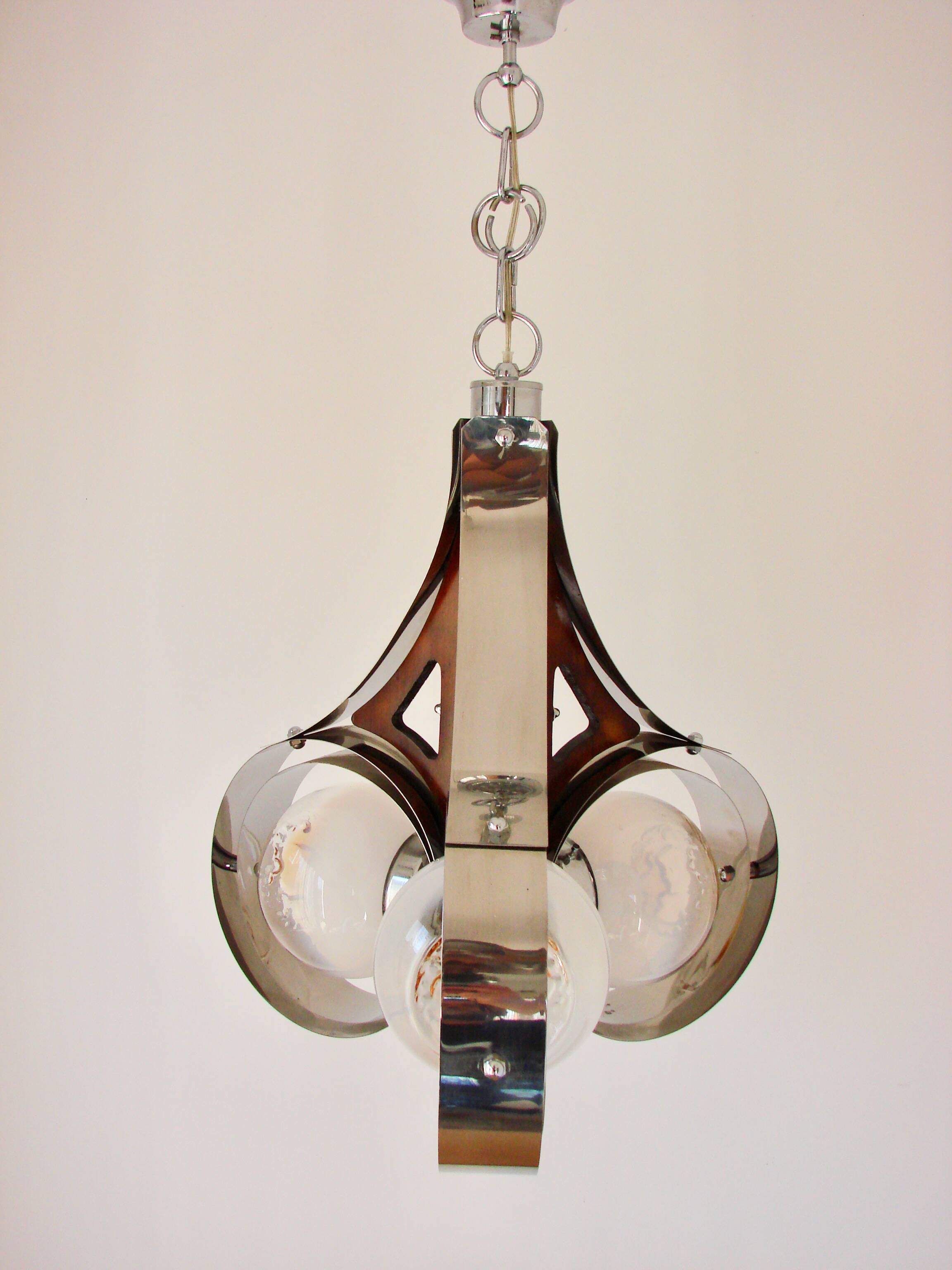 Mazzega Murano pendant lamp, Italy, 1970s – chrome and art glass
