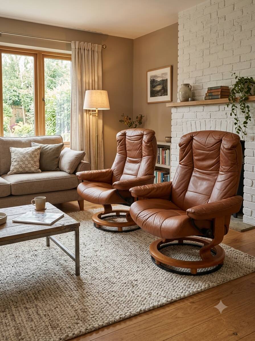 Pair of Ekornes Stressless leather armchairs, 1980s