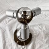 Large vintage floor lamp base in chrome metal and brushed aluminum
