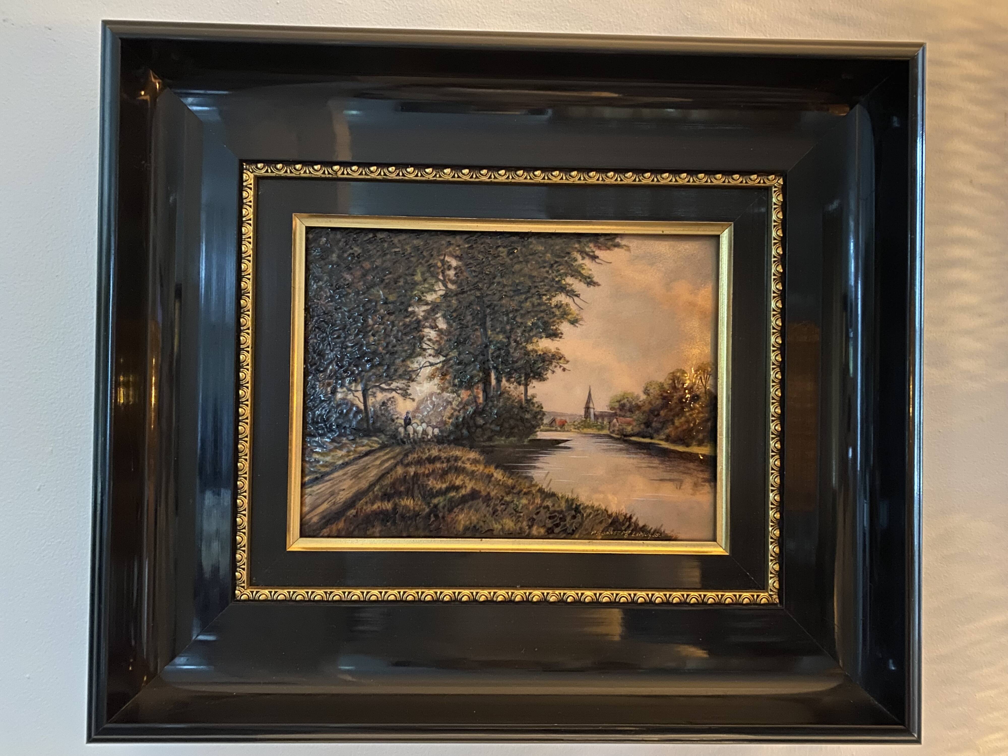 Limoges enamel painting "Landscape" signed P. BONNET