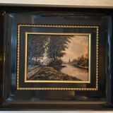 Limoges enamel painting "Landscape" signed P. BONNET