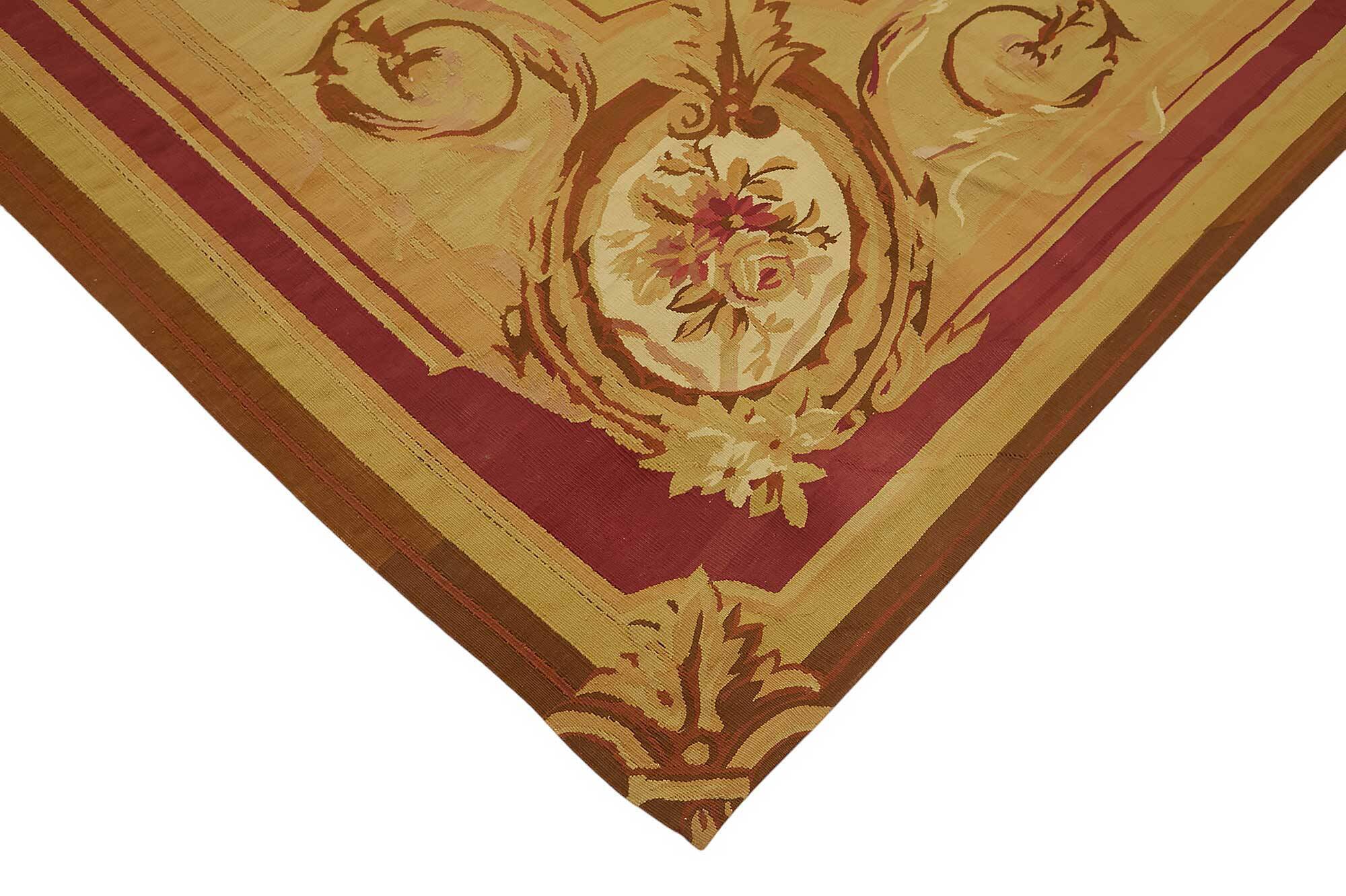 Handmade European Vintage Aubusson Kilim 260 cm x 360 cm