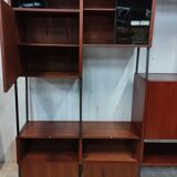 Scandinavian modular shelf bookcase in teak and black metal