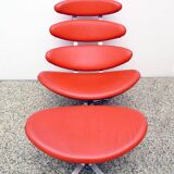 Paul Volther 'Corona Chair' with Ottoman, 1990s Replica in Leather