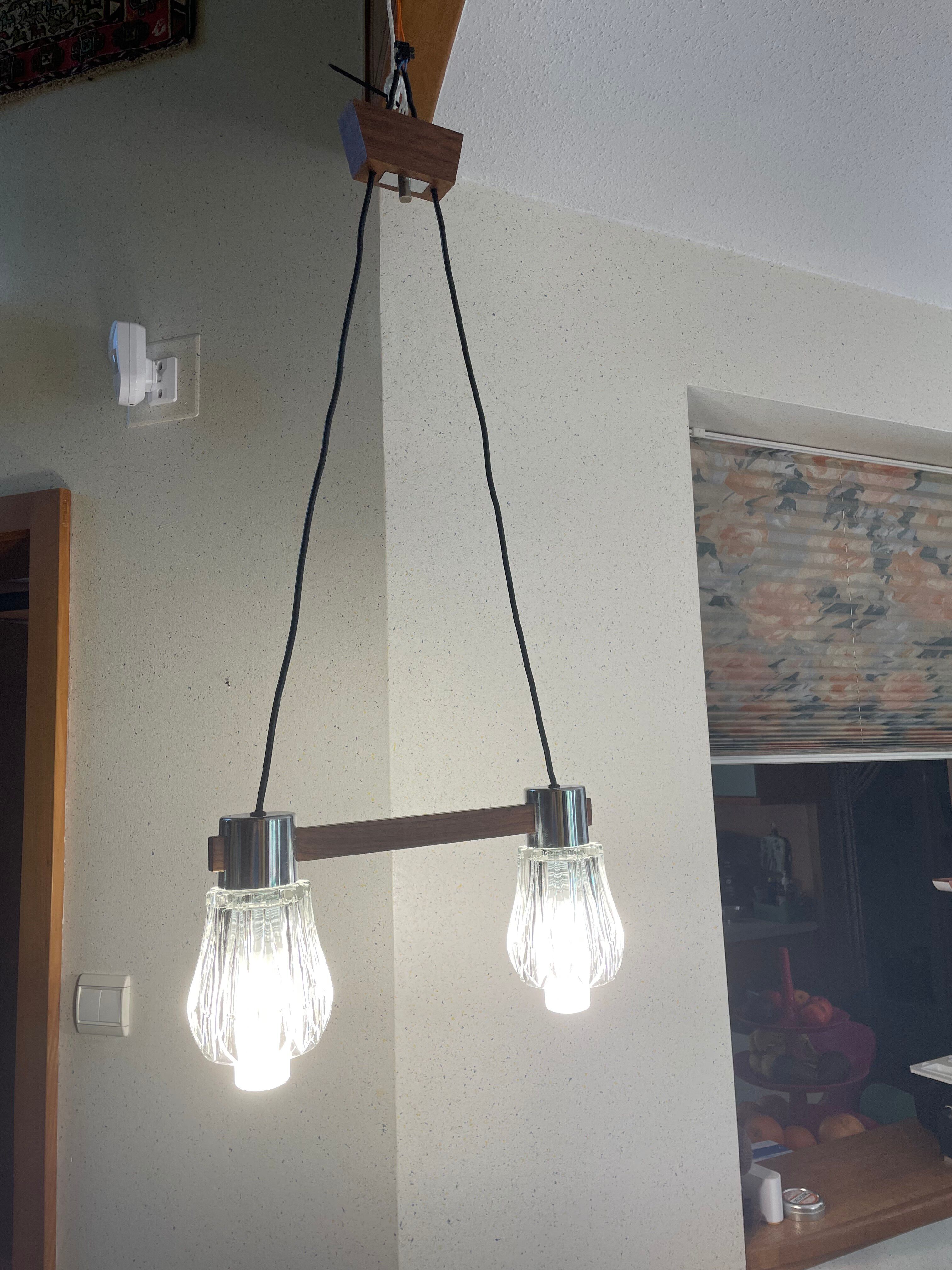 Art Deco glass and teak suspension