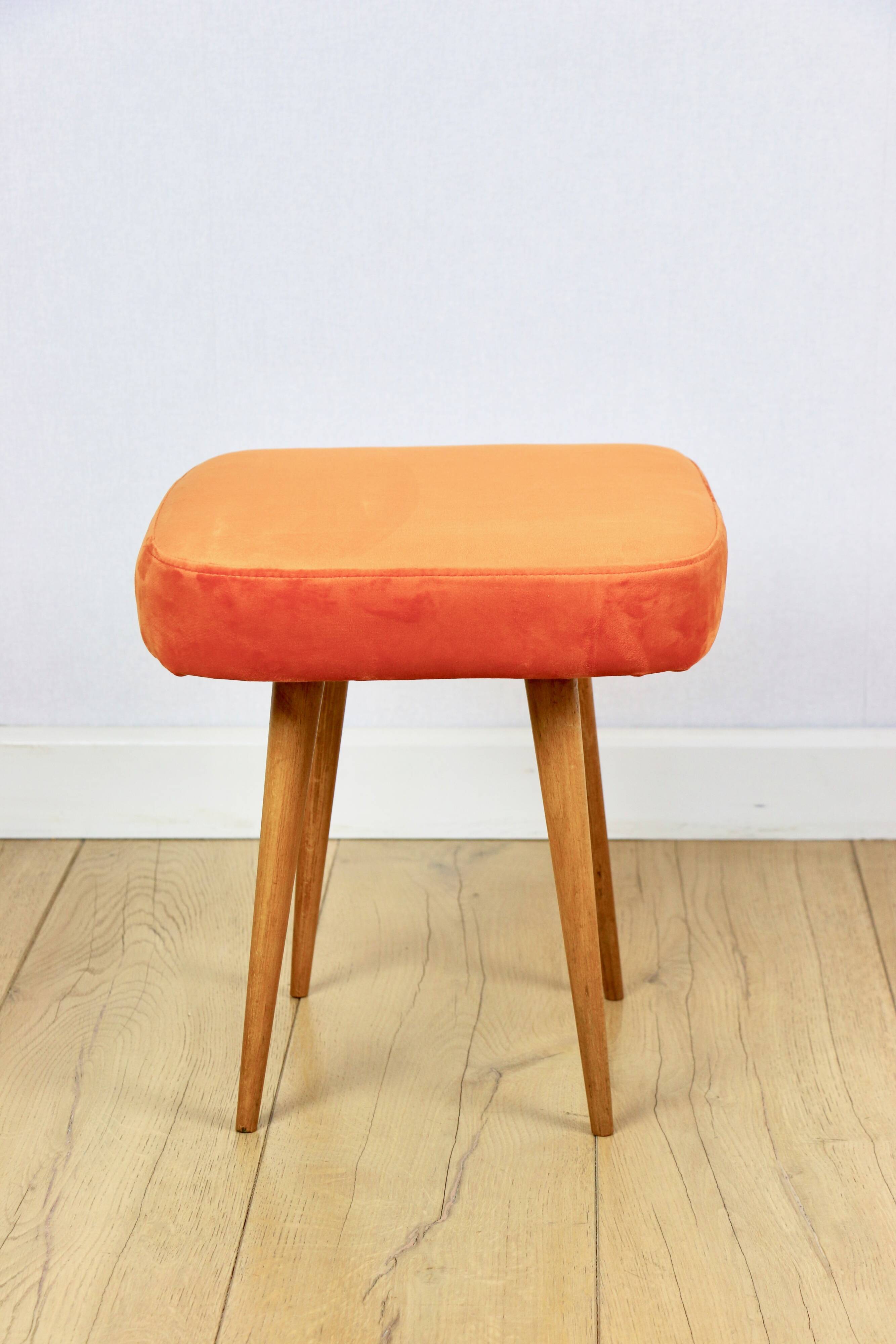 Orange square stool Vintage PRL 1970s