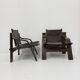 Ensemble de 2 fauteuils en cuir brutalistes, années 1970.