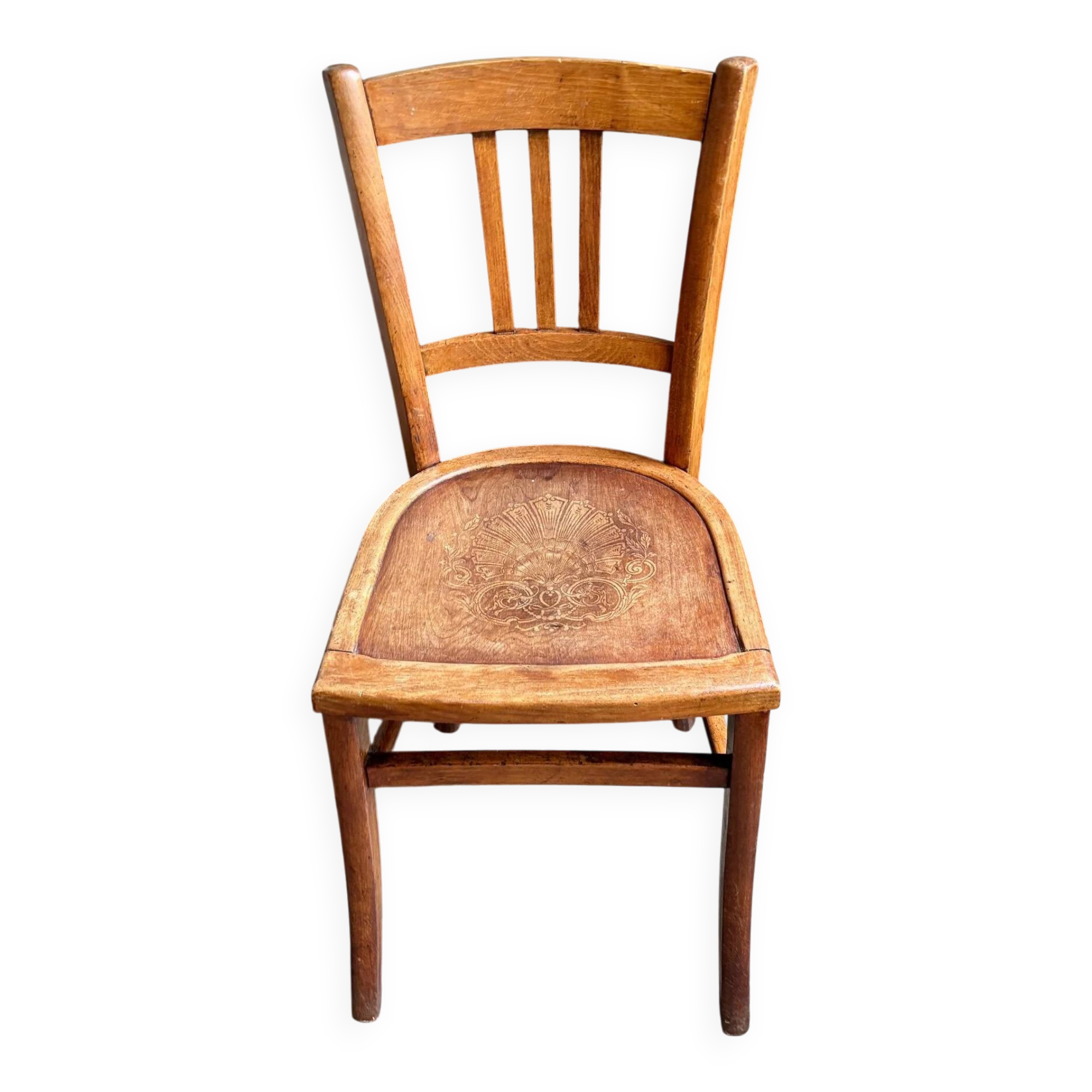 Luterma bistro chair in embossed beech, "shell" pattern.
