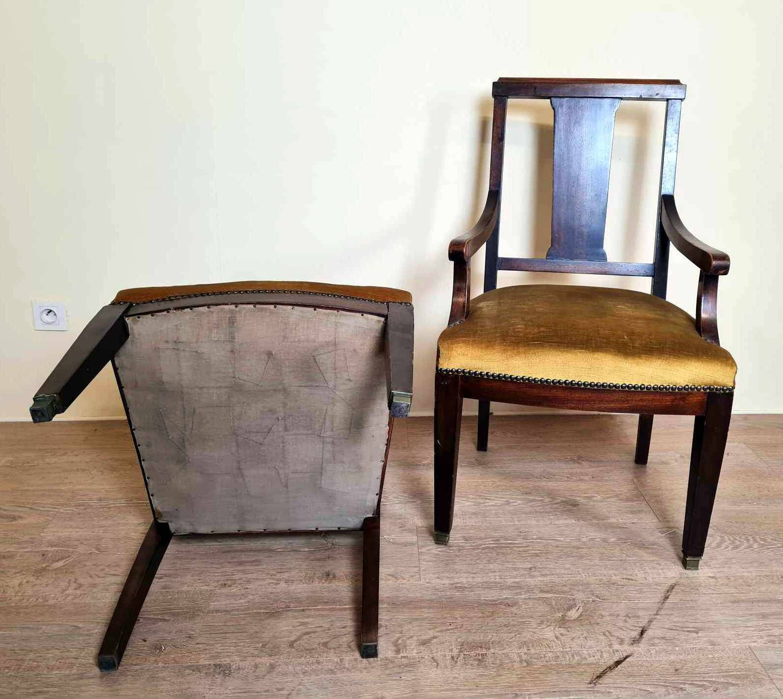 Pair of Louis XVI style mahogany office armchairs