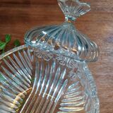 Ribbed glass candy dish with flowers