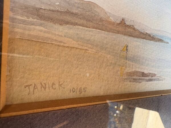 Aquarelle signée Janick Laguitton – numérotée 10/95 – Paysage Marin