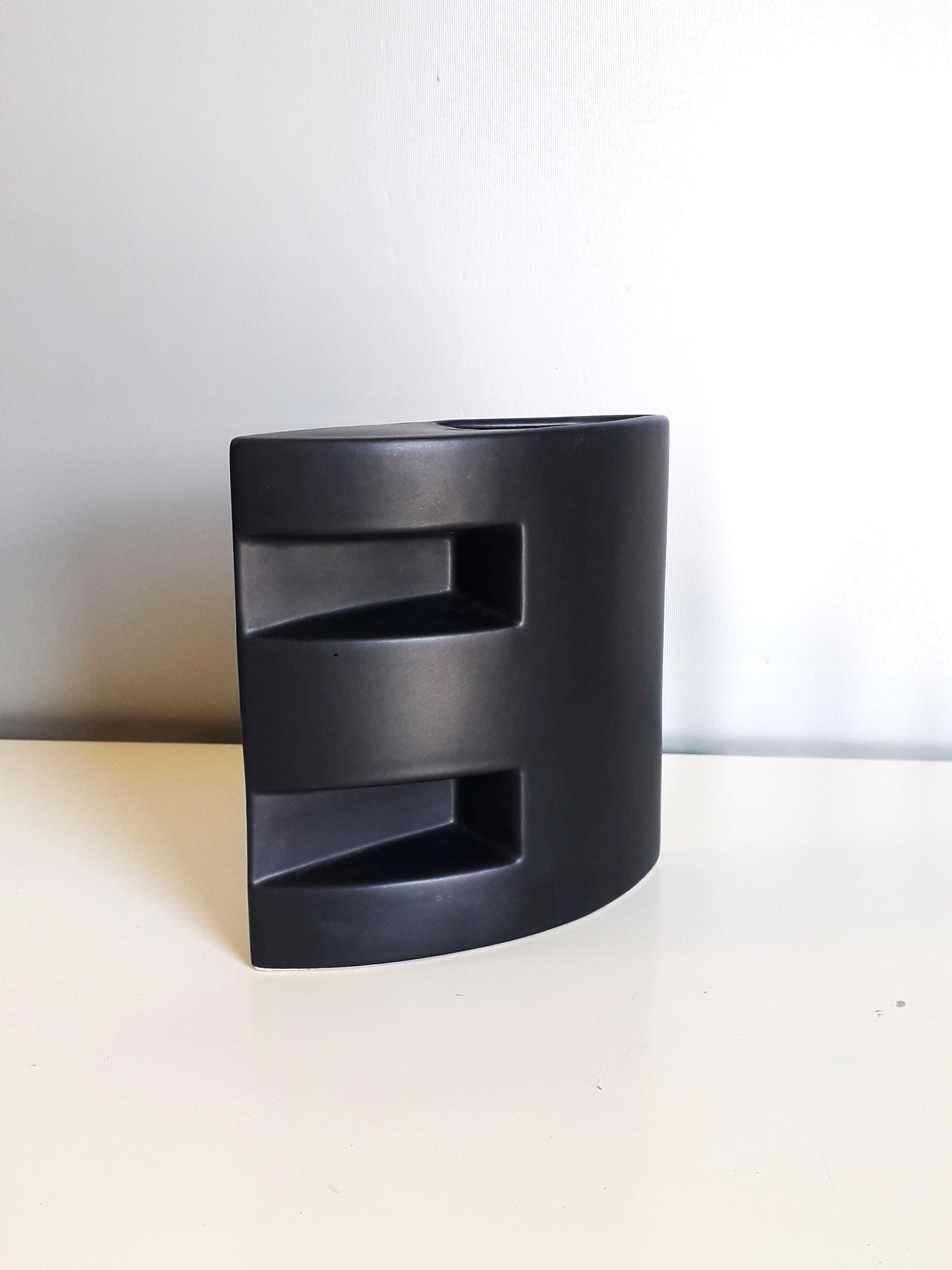Black ceramic modernist vase - 1980
