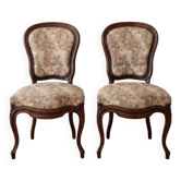 Lot de 2 chaises Louis XV en bois et tissu floral