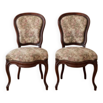 Set of 2 Louis XV chairs in wood and floral fabric.